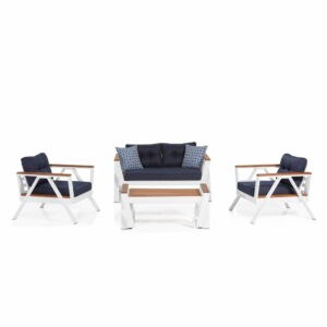 Biely/modrý záhradný lounge set pre 4 Atlas - Floriane Garden