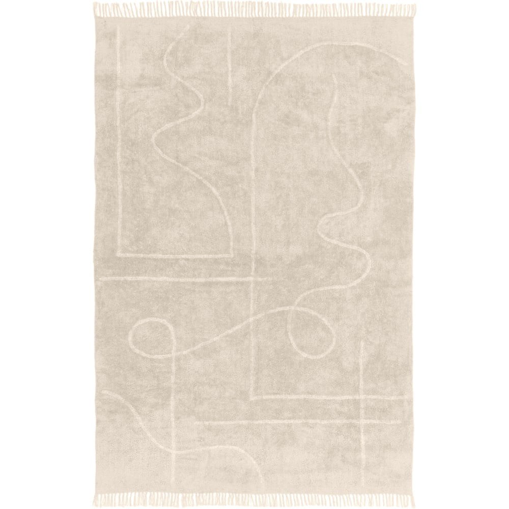 Béžový ručne tkaný bavlnený koberec Westwing Collection Lines