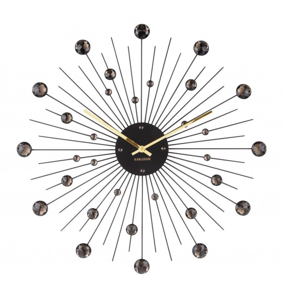 Nástenné hodiny z krištáľov čiernej farby Karlsson Sunburst