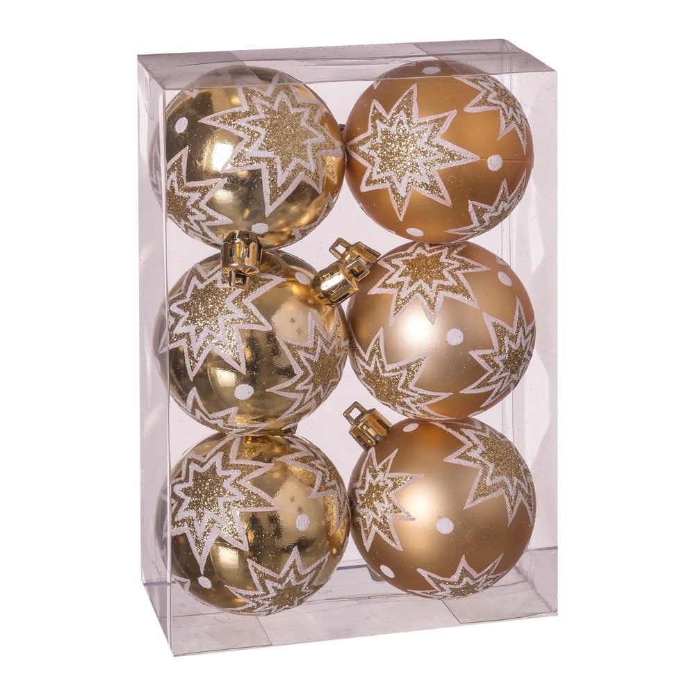 Súprava 6 vianočných ozdôb v zlatej farbe Unimasa Estrellas