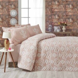Ružový pléd cez posteľ na dvojlôžko s obliečkami na vankúše Livia
