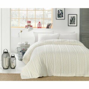 Svetlokrémový pléd cez posteľ s prímesou bavlny Homemania Decor Knit